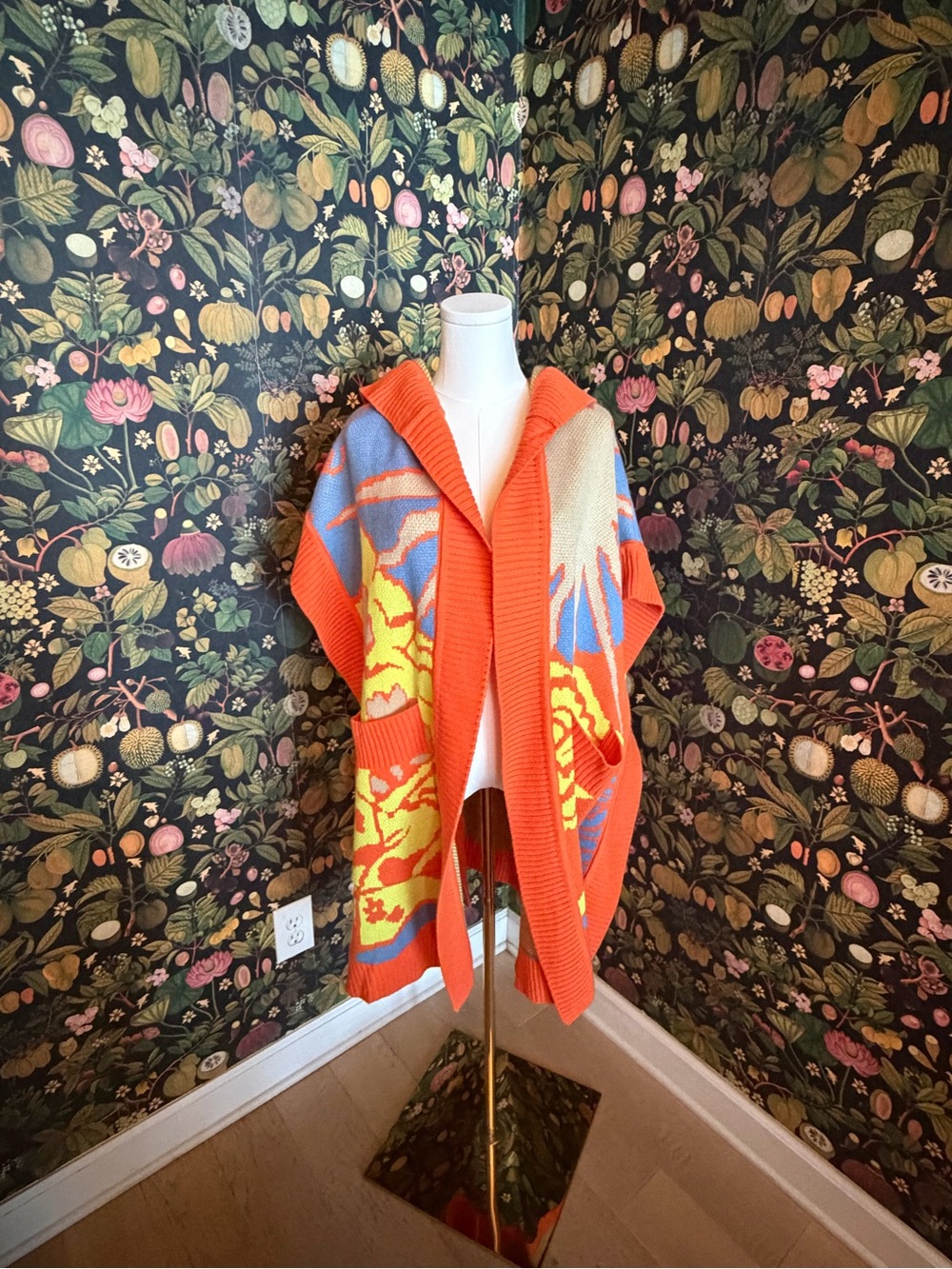 NWOT Urban Outfitters Orange Multicolor Knit Hooded Cardigan/ Poncho